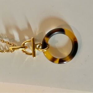 Gold and Brown Tortoise Shell Pendant Necklace